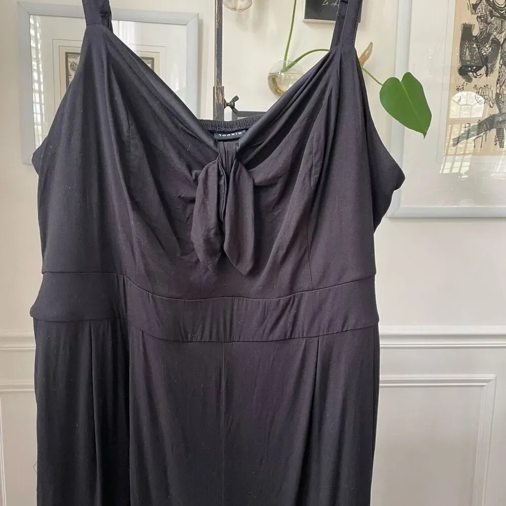 Torrid Tie Front Culotte Jumpsuit Stretch Challis Black Black 3 3X